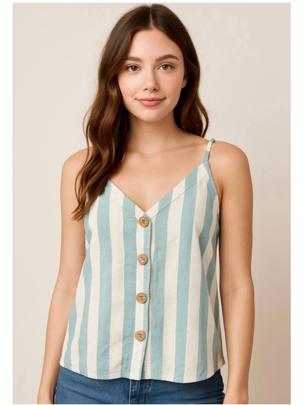 Abercrombie and Fitch Striped Button Front Tank in Mint & Cream